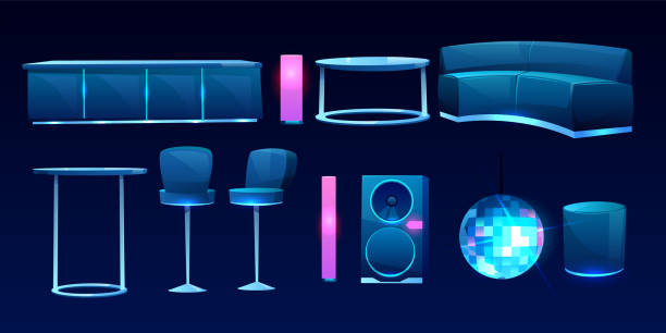 мебель для ночного клуба или бара, дизайн интерьера - strobe light stock illustrations