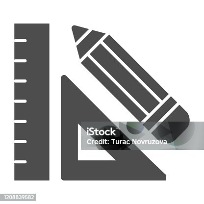 istock Ruler and pencil solid icon. Drawing math tools, classic school mathematic instrument. Geometry subject vector design concept, glyph style pictogram on white background. 1208839582