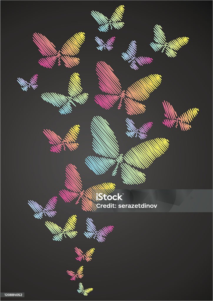 Butterflies drawn in chalk Butterflies drawn in chalk on a blackboard Abstract stock vector