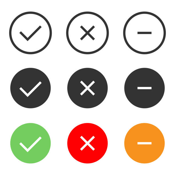 illustrazioni stock, clip art, cartoni animati e icone di tendenza di controlla mark approved, denial e negative icon set vector design su sfondo bianco. - chiudere