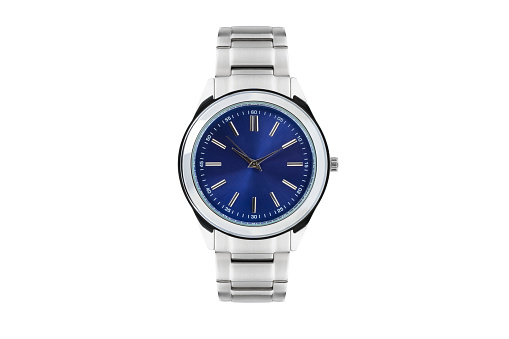 Luxury watch isolated on white background. With clipping path. Blue watch. Clean watch. Men watch.