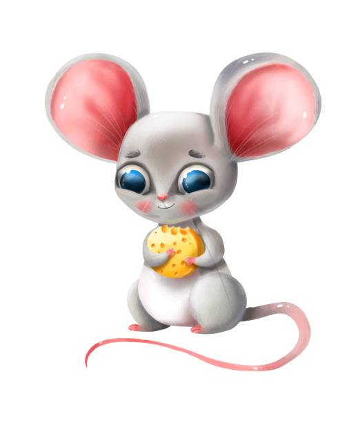 ilustrações de stock, clip art, desenhos animados e ícones de cute cartoon mouse holds cheese on a white background - cartoon chef mouse rat