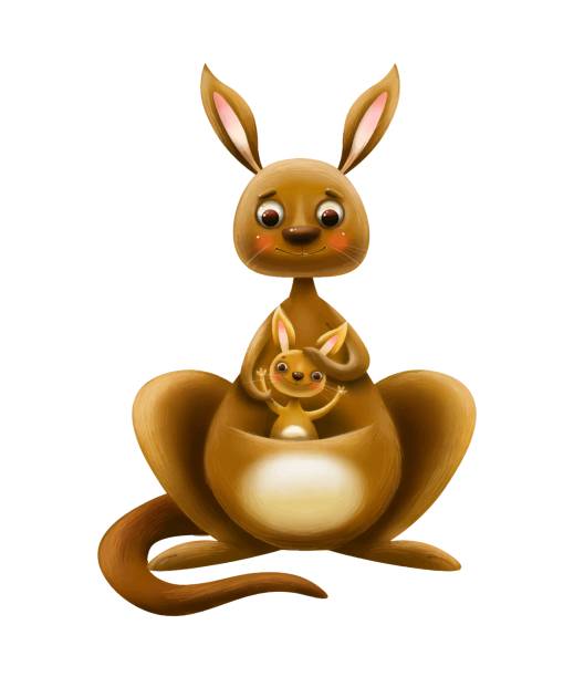 istock Cute cartoon kangaroo with a cub with a letter on a white background 1208846311