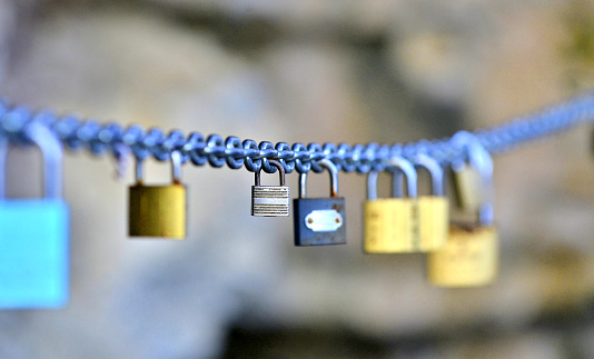 love padlocks hanged on a chain image