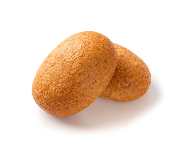 istock Two Round Brown Buns Isolated on White Background 1208849751
