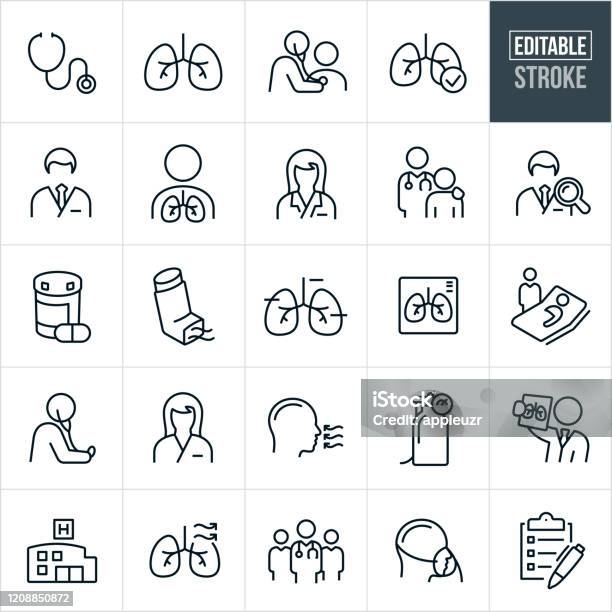 Respiratory Therapy Thin Line Icons Editable Stroke Stock Illustration - Download Image Now