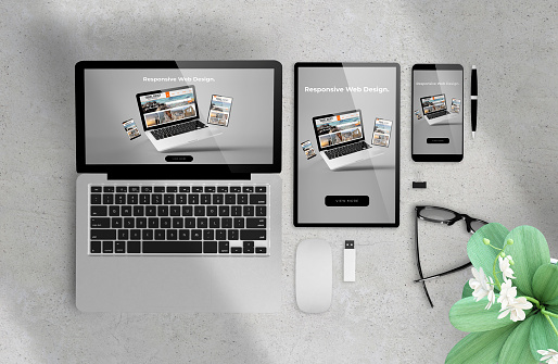 responsive web design on devices 3d rendering