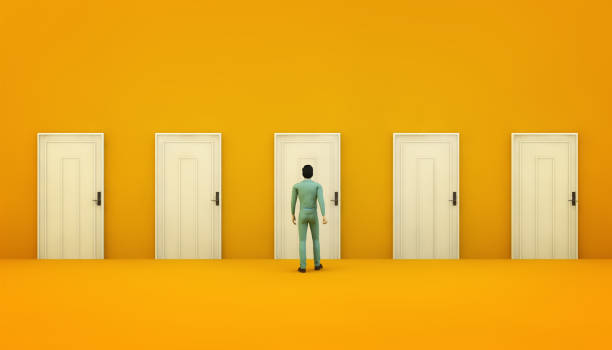 istock businessman with five closed doors 1208854533
