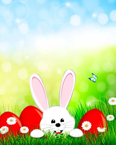 Vector illustration of Cute Bunny with Easter Eggs