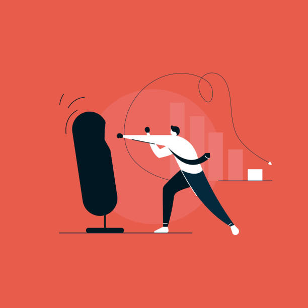 Businessman fighting with problems, businessman boxing concept Businessman fighting with problems, businessman boxing concept boxing illustrations stock illustrations