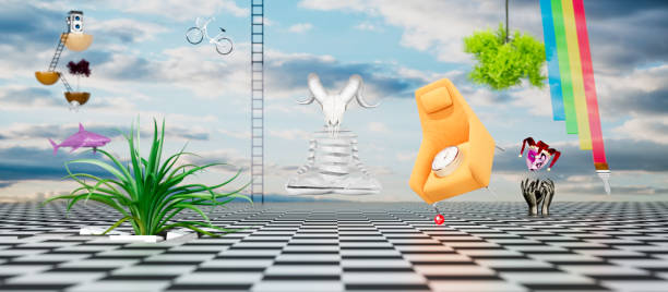 Fantasy world, strange dream, another dimension, hallucinogen illusion background 3d render 3d illustration