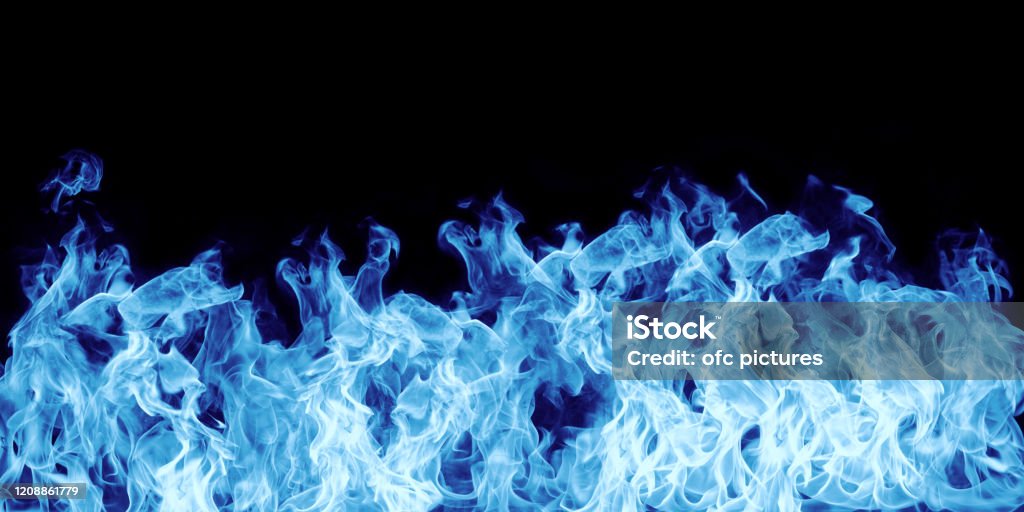 blue flames on black blue flames isolated on black background Flame Stock Photo
