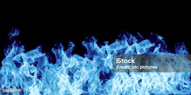 Blue Flames On Black Stock Photo - Download Image Now - Flame, Blue, Fire - Natural Phenomenon