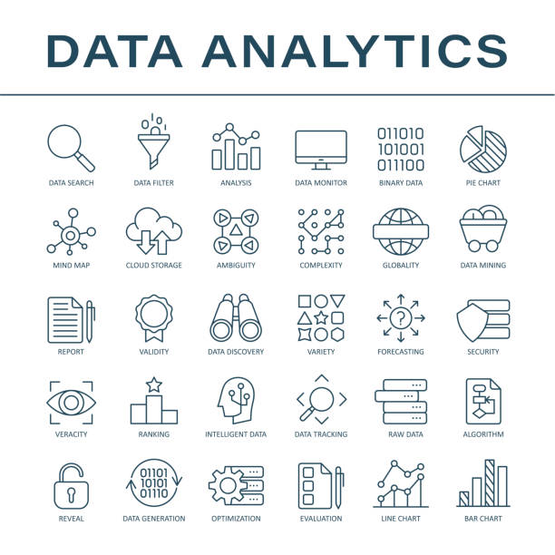 Data Analytics Line Icons - Vector Data Analytics Line Icons - Vector Illustration origins stock illustrations
