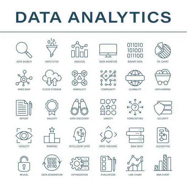 Vector illustration of Data Analytics Line Icons - Vector