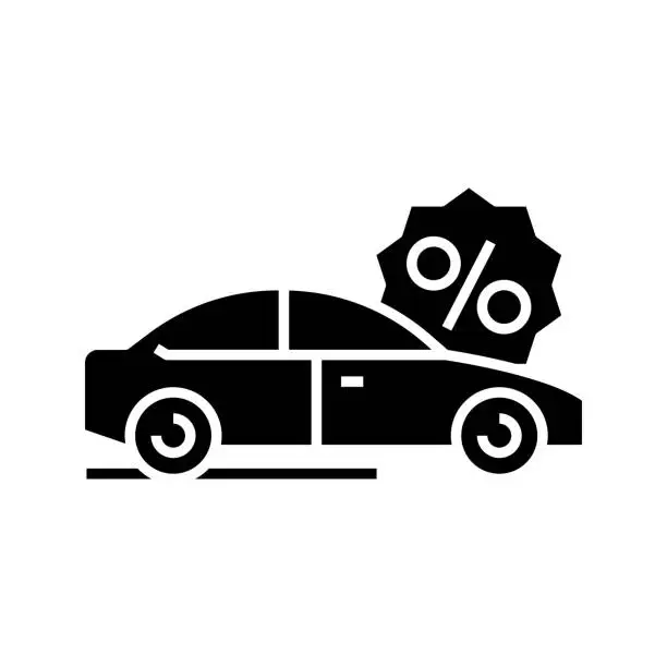 Vector illustration of Car saleas black icon, concept illustration, vector flat symbol, glyph sign