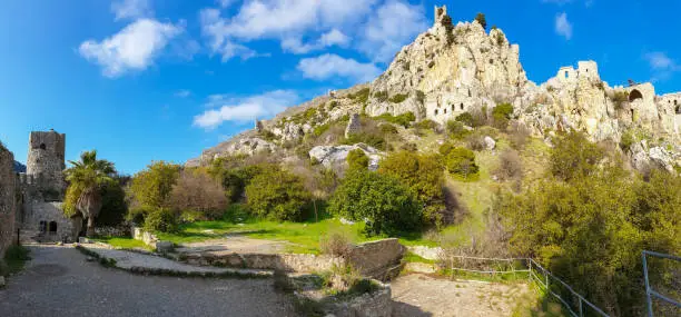 Kyrenia mountains, Cyprus - January 10, 2020: The Saint Hilarion Castle which lies on the Kyrenia mountain range, in Cyprus near Kyrenia.