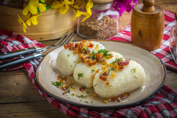 istock Potato dumplings stuffed with minced meat. 1208867026