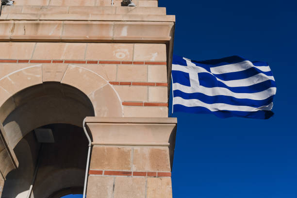 istock The flag of Greece oscillating on the wind 1208867158
