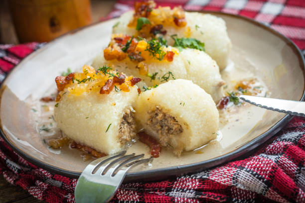 istock Potato dumplings stuffed with minced meat. 1208868190