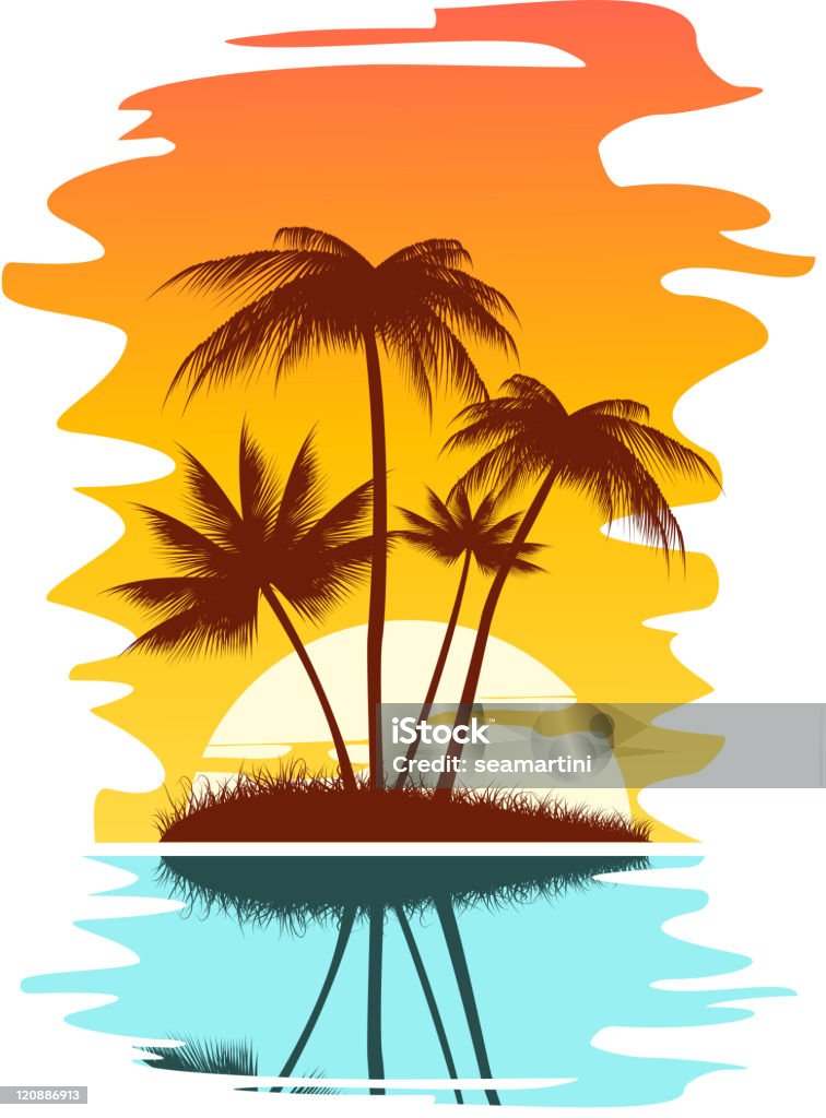 Palmiers au coucher du soleil - clipart vectoriel de Plage libre de droits