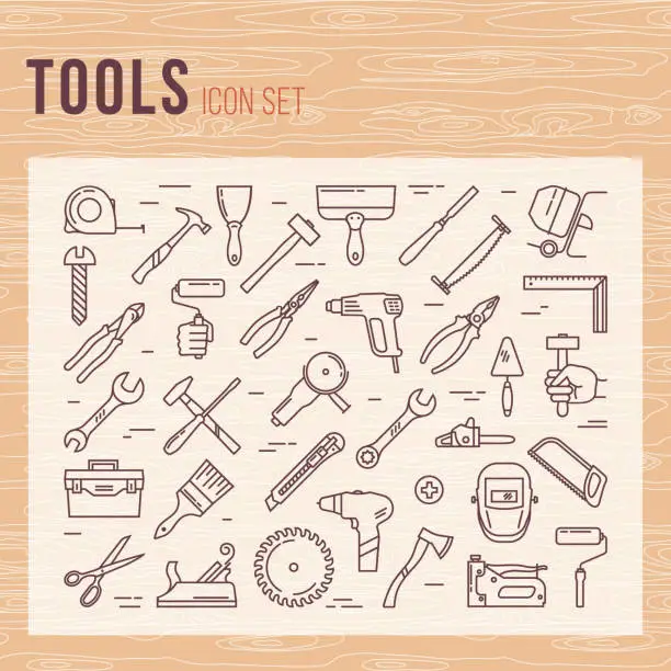 Vector illustration of Tools icon set of working tools for builders