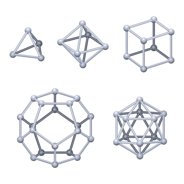 회색 색 플라톤 고형물 3d 위에 흰색 - geometric shape pyramid shape three dimensional shape platonic solid stock illustrations