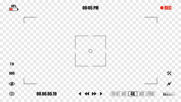 ilustrações de stock, clip art, desenhos animados e ícones de camera frame viewfinder screen of video recorder digital display with settings. modern digital video camera focusing screen. video recording screen. abstract graphic concept screen photo frame. eps 10 - control panel flash