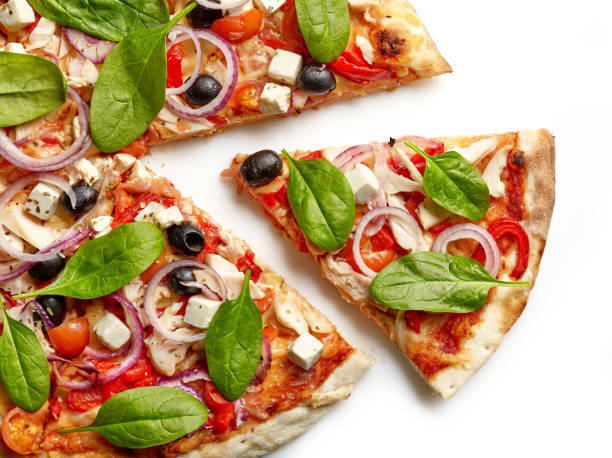frisch gebackene pizza - scheibe portion fotos stock-fotos und bilder