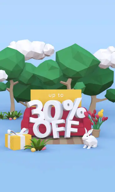 Photo of 30 Thirty percent off - Easter Sale 3D illustration.