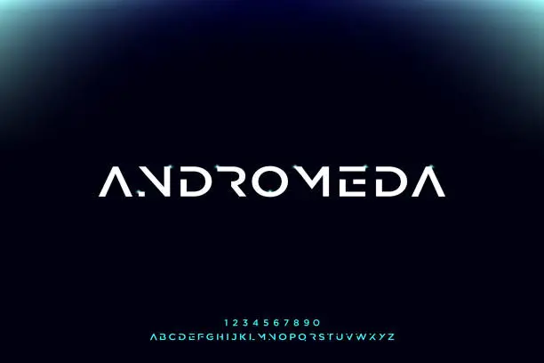 Vector illustration of Andromeda, a modern minimalist futuristic alphabet font design