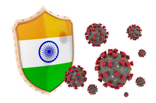 istock Protection of India from coronavirus. 3D rendering isolated on white background 1208883483
