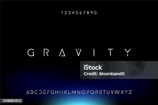 istock Gravity, a modern minimalist futuristic alphabet font design 1208883922