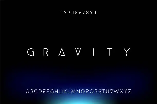 Vector illustration of Gravity, a modern minimalist futuristic alphabet font design