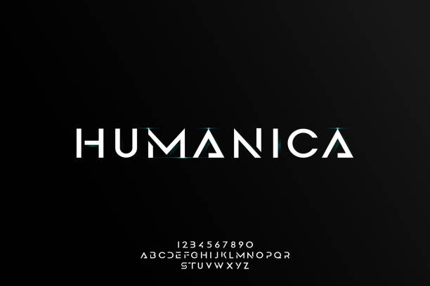 ilustraciones, imágenes clip art, dibujos animados e iconos de stock de humanica, un moderno diseño minimalista de la fuente del alfabeto futurista - moderno