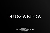 istock Humanica, a modern minimalist futuristic alphabet font design 1208884332