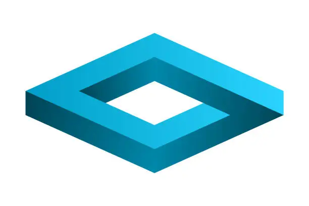 Vector illustration of Impossible endless rectangle. Impossible box shape. Optical illusion.