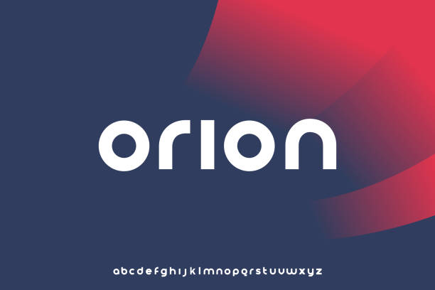 ilustraciones, imágenes clip art, dibujos animados e iconos de stock de orion, un moderno diseño de fuente de alfabeto futurista minimalista - typography
