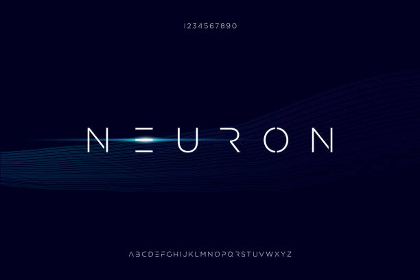 neuron, nowoczesny minimalistyczny futurystyczny projekt czcionki alfabetu - tekst symbol ortograficzny ilustracje stock illustrations
