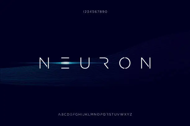 Vector illustration of Neuron, a modern minimalist futuristic alphabet font design