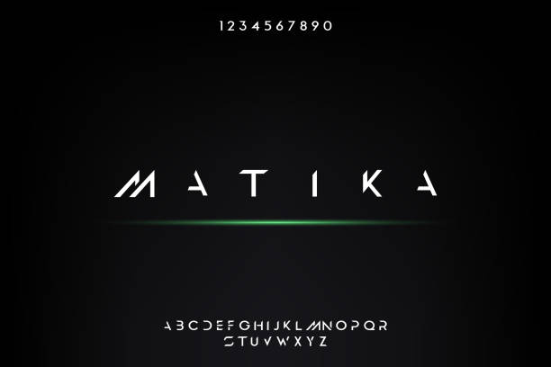 illustrations, cliparts, dessins animés et icônes de matika, un design minimaliste minimaliste moderne de police d’alphabet - techno