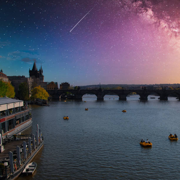 Stars in Prague and galaxy A day in  Prague. prague skyline panoramic scenics stock pictures, royalty-free photos & images