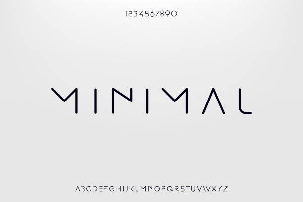 ilustrações, clipart, desenhos animados e ícones de mínimo, um moderno design de fonte de alfabeto futurista minimalista - techno