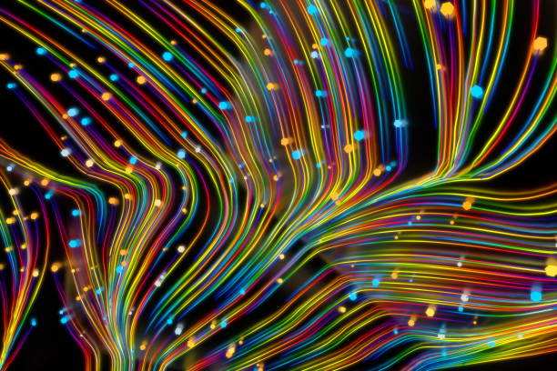 istock Neon glowing twisted cosmic lines on the glossy surface. Turbulence curls flow colorful motion. Fluid and smooth astronomy vortex swirl structure. 3d rendering Abstract creative modern background 1208890859