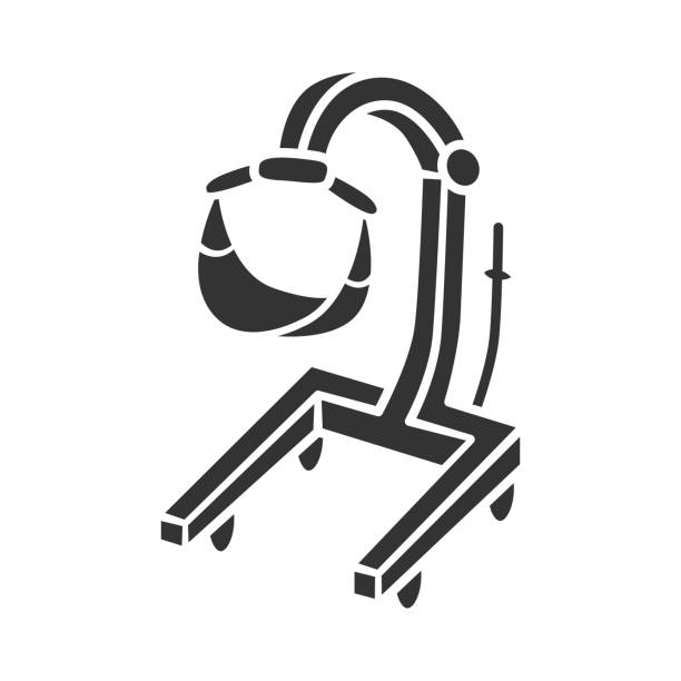 Patient lift glyph icon.  Physically disabled people lifter device. Transferring immobile hospital patient. Handicapped equipment. Silhouette symbol. Negative space. Vector isolated illustration Patient lift glyph icon.  Physically disabled people lifter device. Transferring immobile hospital patient. Handicapped equipment. Silhouette symbol. Negative space. Vector isolated illustration arm sling stock illustrations