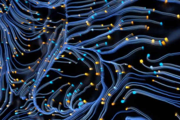 istock Neon glowing twisted cosmic lines on the glossy surface. Turbulence curls flow colorful motion. Fluid and smooth astronomy vortex swirl structure. 3d rendering Abstract creative modern background 1208891081