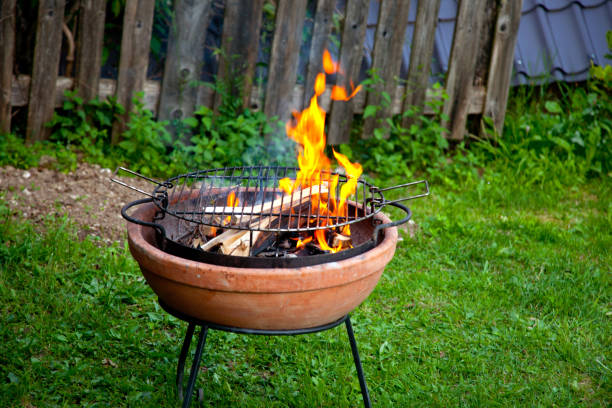 istock Fire Burning in Barbecue Grill  on Backyard - Stock Photo 1208891184