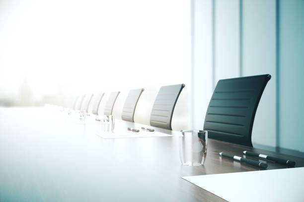 istock Table with equipment in conference room. 1208905004