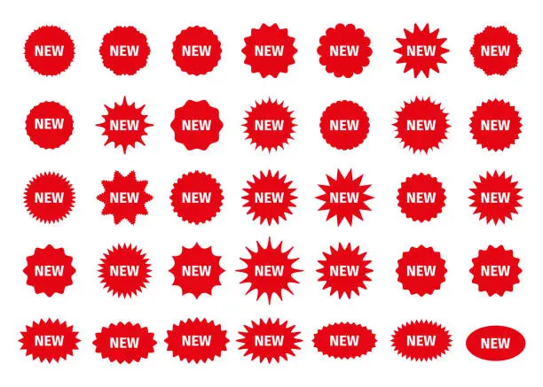 Vector illustration of Star burst price stickers. New arrival promo boxes, stamps. Vector illustration.