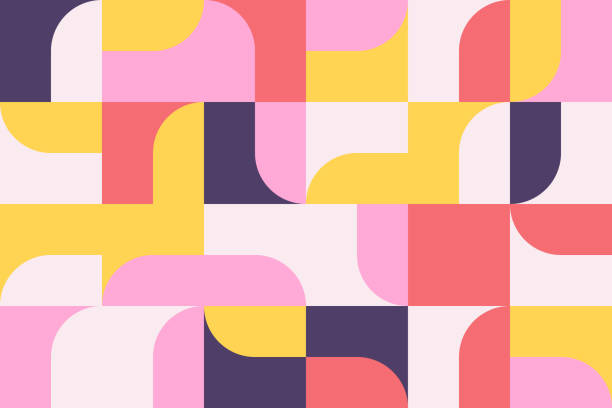 Mid-Century Abstract Vector Pattern Design Mid-century geometric abstract pattern with simple shapes and beautiful color palette. Simple geometric pattern composition, best use in web design, business card, invitation, poster, textile print. funky illustrations stock illustrations